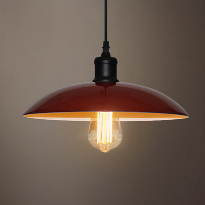 1 Head Pendant Lighting with Saucer Shade Metallic Loft Style Living Room Hanging Lamp in Black/White, 12.5"/16" W Clearhalo 'Art Deco Pendants' 'Black' 'Cast Iron' 'Ceiling Lights' 'Ceramic' 'Crystal' 'Industrial Pendants' 'Industrial' 'Metal' 'Middle Century Pendants' 'Pendant Lights' 'Pendants' 'Rustic Pendants' 'Tiffany' Lighting' 203819