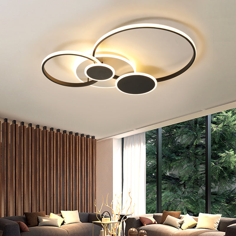 Metallic Rings Flushmount Lighting Modernism LED Semi Flush Ceiling Light in Black (The customization will be 7 days) Clearhalo 'Ceiling Lights' 'Close To Ceiling Lights' 'Close to ceiling' 'Semi-flushmount' Lighting' 2038367