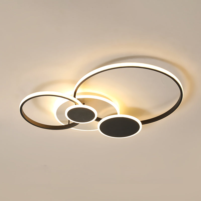 Metallic Rings Flushmount Lighting Modernism LED Semi Flush Ceiling Light in Black (The customization will be 7 days) Clearhalo 'Ceiling Lights' 'Close To Ceiling Lights' 'Close to ceiling' 'Semi-flushmount' Lighting' 2038369