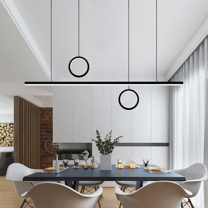 Linear Dining Room Island Pendant Light Acrylic LED Nordic Chandelier Lamp with Dual Ring Design in Black Black Clearhalo 'Ceiling Lights' 'Island Lights' Lighting' 2038393