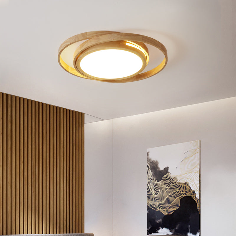 Rings Wooden LED Flush Ceiling Light Nordic Beige Flush Mount Lighting Fixture for Bedroom Clearhalo 'Ceiling Lights' 'Close To Ceiling Lights' 'Close to ceiling' 'Flush mount' Lighting' 2038475