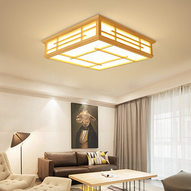 Japanese Geometric LED Flush Ceiling Light Acrylic Living Room Flush Mount Lighting Fixture in Wood Wood Square Clearhalo 'Ceiling Lights' 'Close To Ceiling Lights' 'Close to ceiling' 'Flush mount' Lighting' 2038507