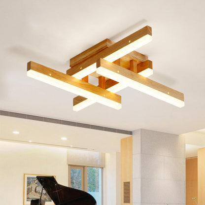 Rectangular Living Room Semi Flush Light Wooden Contemporary LED Flush Ceiling Light Fixture, Beige Wood Clearhalo 'Ceiling Lights' 'Close To Ceiling Lights' 'Close to ceiling' 'Flush mount' Lighting' 2038516