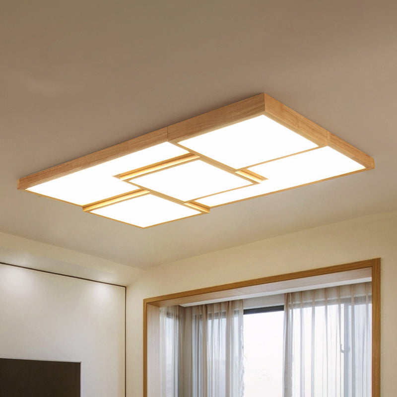 Wooden Geometric Splicing Flush Light Modern Beige LED Flush Ceiling Light Fixture for Living Room Clearhalo 'Ceiling Lights' 'Close To Ceiling Lights' 'Close to ceiling' 'Flush mount' Lighting' 2038568
