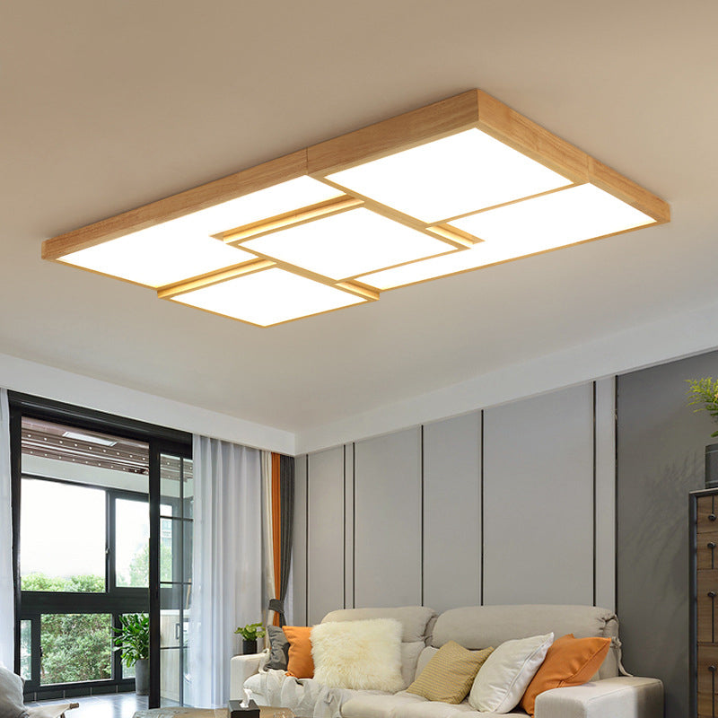 Wooden Geometric Splicing Flush Light Modern Beige LED Flush Ceiling Light Fixture for Living Room Clearhalo 'Ceiling Lights' 'Close To Ceiling Lights' 'Close to ceiling' 'Flush mount' Lighting' 2038569