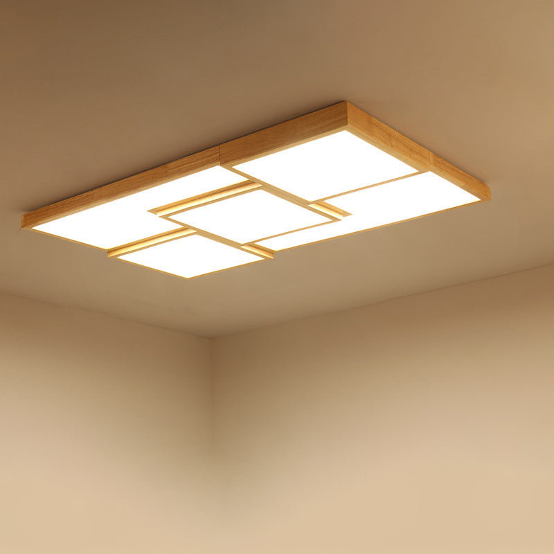 Wooden Geometric Splicing Flush Light Modern Beige LED Flush Ceiling Light Fixture for Living Room Clearhalo 'Ceiling Lights' 'Close To Ceiling Lights' 'Close to ceiling' 'Flush mount' Lighting' 2038572