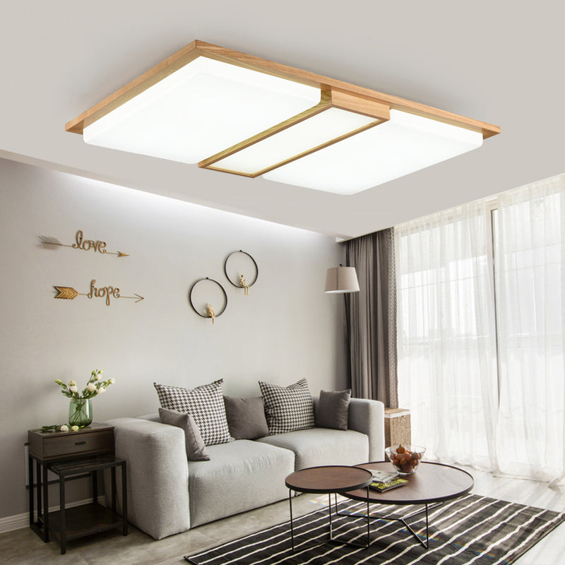 Splicing Rectangles LED Flush Mount Simple Wooden Living Room Flushmount Ceiling Light in Beige Wood Large Clearhalo 'Ceiling Lights' 'Close To Ceiling Lights' 'Close to ceiling' 'Flush mount' Lighting' 2038578