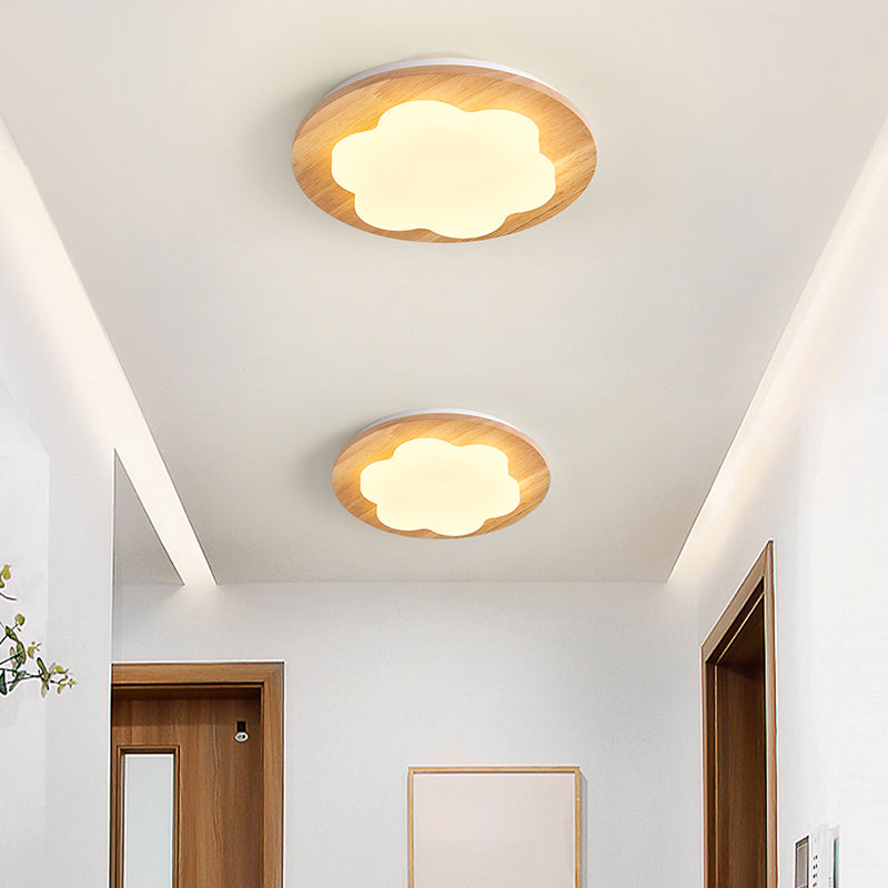 Modern Geometric Flush Light Wooden Bedroom LED Flush Ceiling Light Fixture with Acrylic Shade, Beige Wood B Clearhalo 'Ceiling Lights' 'Close To Ceiling Lights' 'Close to ceiling' 'Flush mount' Lighting' 2038597