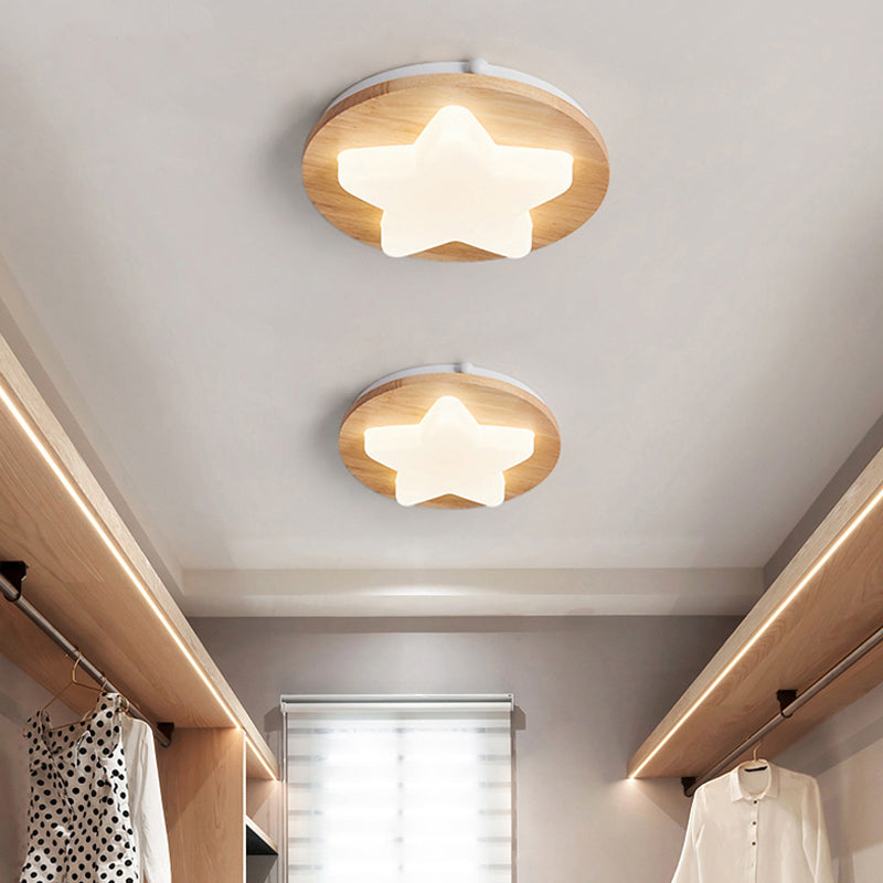 Modern Geometric Flush Light Wooden Bedroom LED Flush Ceiling Light Fixture with Acrylic Shade, Beige Wood A Clearhalo 'Ceiling Lights' 'Close To Ceiling Lights' 'Close to ceiling' 'Flush mount' Lighting' 2038598