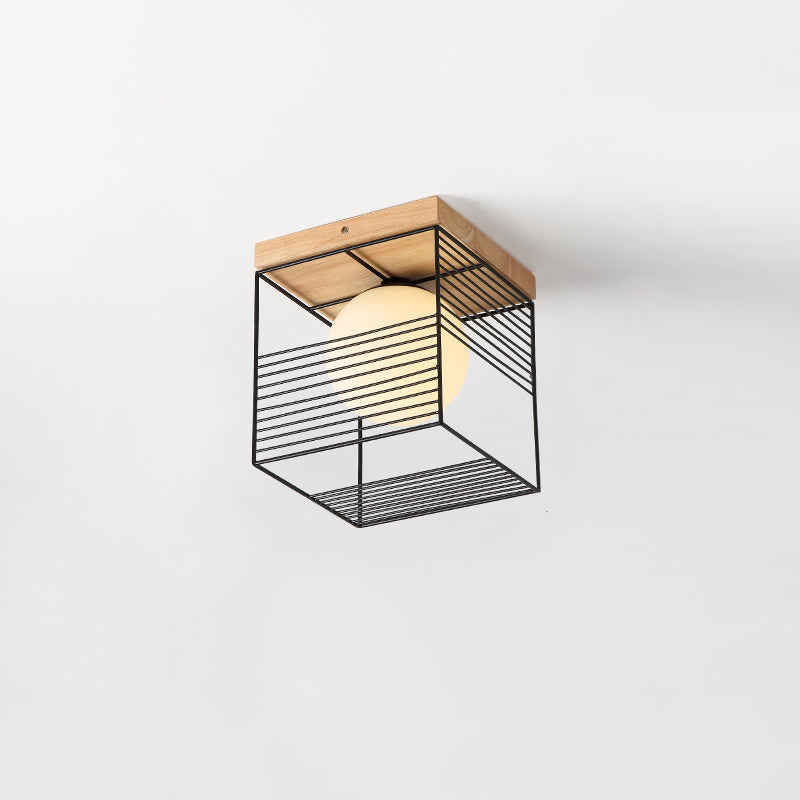 Modern Geometric Flush Light Wooden Bedroom LED Flush Ceiling Light Fixture with Acrylic Shade, Beige Clearhalo 'Ceiling Lights' 'Close To Ceiling Lights' 'Close to ceiling' 'Flush mount' Lighting' 2038603