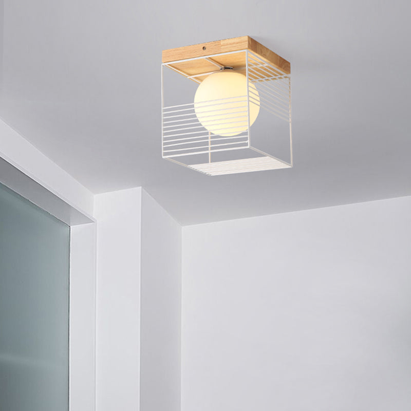 Modern Geometric Flush Light Wooden Bedroom LED Flush Ceiling Light Fixture with Acrylic Shade, Beige Wood D Clearhalo 'Ceiling Lights' 'Close To Ceiling Lights' 'Close to ceiling' 'Flush mount' Lighting' 2038604