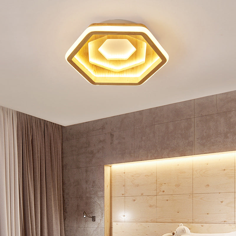 Honeycomb Bedroom LED Flush Ceiling Light Wooden Contemporary Flush Mount Lighting Fixture in Beige Wood Clearhalo 'Ceiling Lights' 'Close To Ceiling Lights' 'Close to ceiling' 'Flush mount' Lighting' 2038612