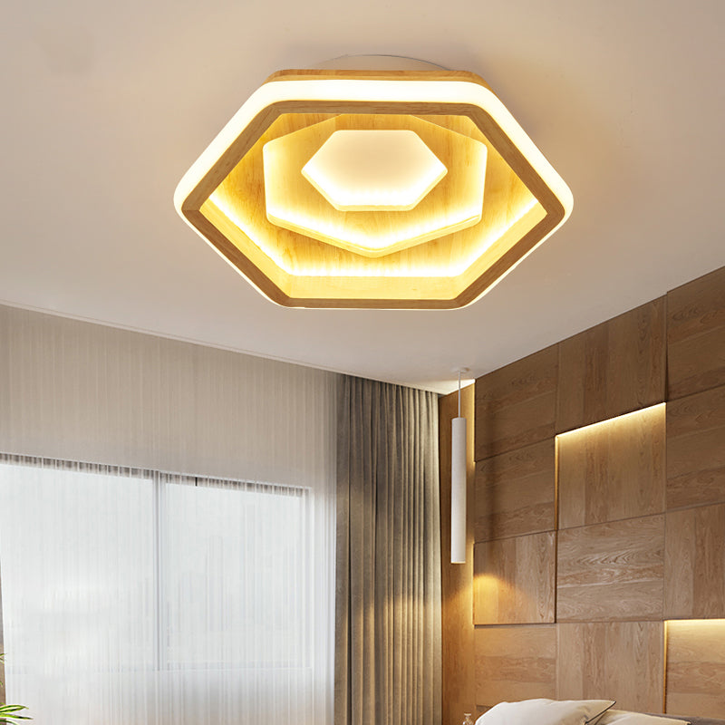 Honeycomb Bedroom LED Flush Ceiling Light Wooden Contemporary Flush Mount Lighting Fixture in Beige Clearhalo 'Ceiling Lights' 'Close To Ceiling Lights' 'Close to ceiling' 'Flush mount' Lighting' 2038613