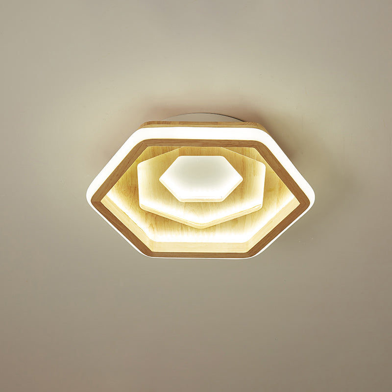 Honeycomb Bedroom LED Flush Ceiling Light Wooden Contemporary Flush Mount Lighting Fixture in Beige Clearhalo 'Ceiling Lights' 'Close To Ceiling Lights' 'Close to ceiling' 'Flush mount' Lighting' 2038617