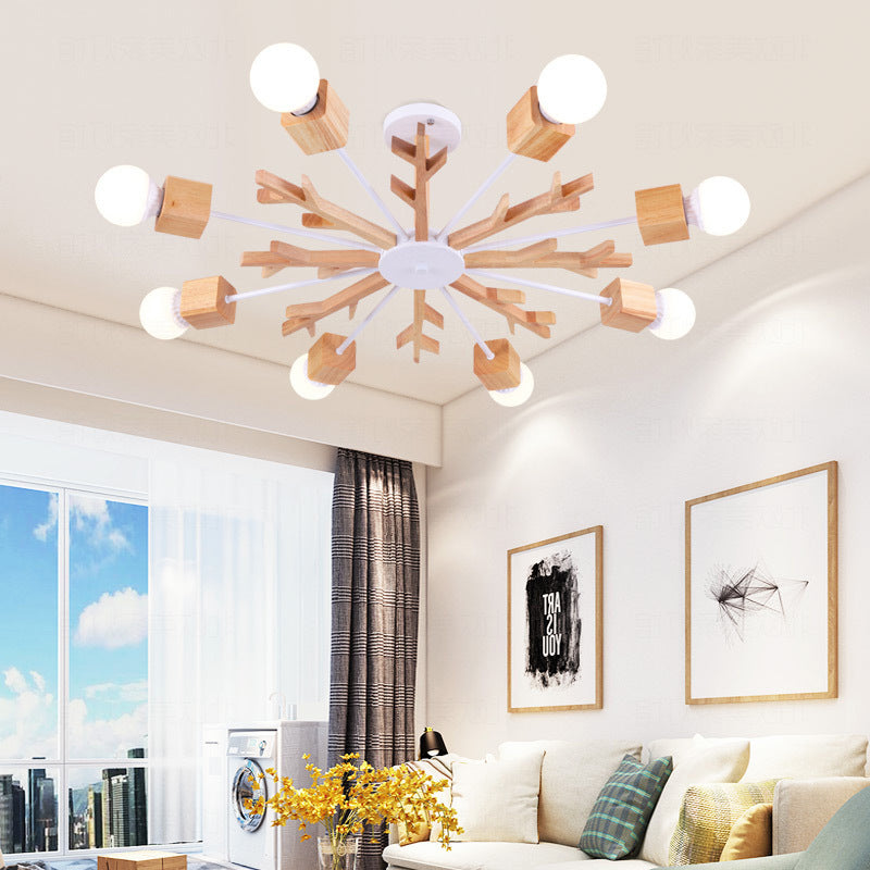 Branches Wooden Semi Flush Mount Light Nordic Beige LED Ceiling Light Flush Mount for Bedroom 8 Wood Clearhalo 'Ceiling Lights' 'Close To Ceiling Lights' 'Close to ceiling' 'Flush mount' Lighting' 2038618
