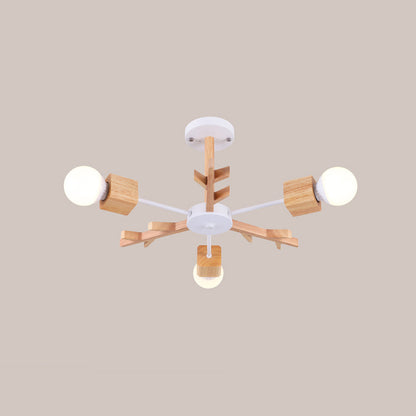 Branches Wooden Semi Flush Mount Light Nordic Beige LED Ceiling Light Flush Mount for Bedroom 3 Wood Clearhalo 'Ceiling Lights' 'Close To Ceiling Lights' 'Close to ceiling' 'Flush mount' Lighting' 2038622