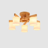 Opal Glass Cylinder Semi Flush Light Contemporary Beige Ceiling Flush Mount with Wooden Canopy Clearhalo 'Ceiling Lights' 'Close To Ceiling Lights' 'Close to ceiling' 'Flush mount' Lighting' 2038642