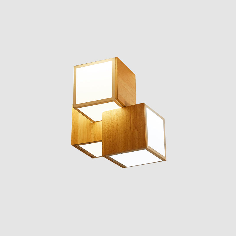 Cube Flush Ceiling Light Modern Wooden Beige Flush Mount Lighting Fixture for Bedroom Clearhalo 'Ceiling Lights' 'Close To Ceiling Lights' 'Close to ceiling' 'Flush mount' Lighting' 2038653