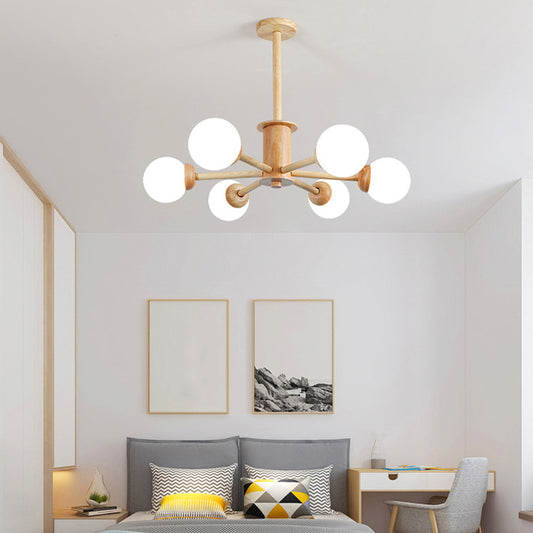 Radial Living Room Chandelier Light Wooden LED Contemporary Hanging Ceiling Light 6 Wood Clearhalo 'Carpenter Chandeliers' 'Ceiling Lights' 'Chandeliers' 'Industrial' 'Modern Chandeliers' 'Modern' Lighting' 2038658