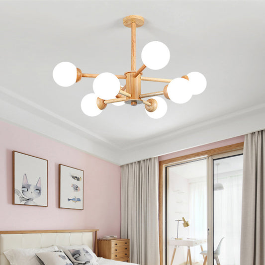 Radial Living Room Chandelier Light Wooden LED Contemporary Hanging Ceiling Light 8 Wood Clearhalo 'Carpenter Chandeliers' 'Ceiling Lights' 'Chandeliers' 'Industrial' 'Modern Chandeliers' 'Modern' Lighting' 2038660