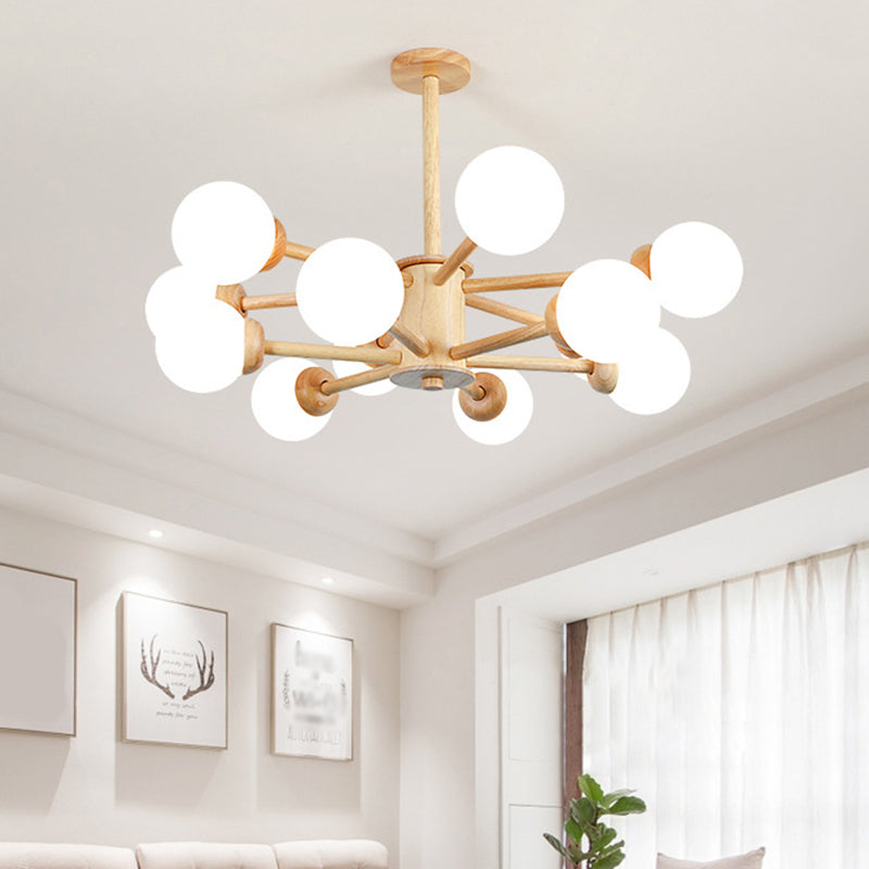 Radial Living Room Chandelier Light Wooden LED Contemporary Hanging Ceiling Light 12 Wood Clearhalo 'Carpenter Chandeliers' 'Ceiling Lights' 'Chandeliers' 'Industrial' 'Modern Chandeliers' 'Modern' Lighting' 2038662