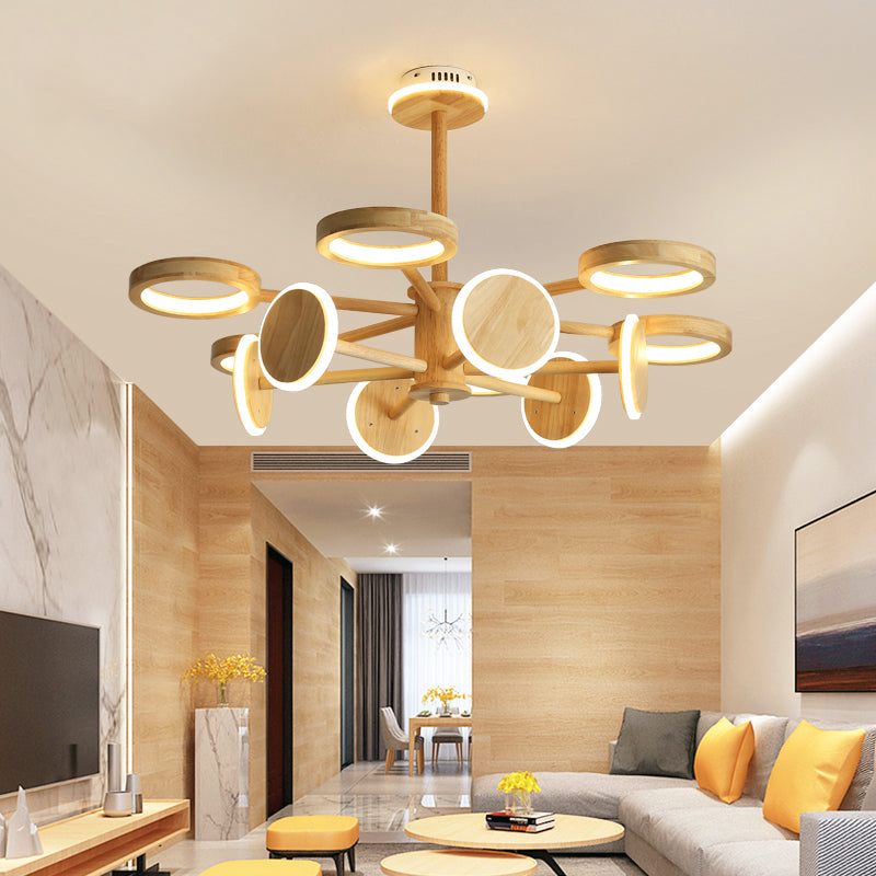 Japanese Radial Chandelier Light Wooden Living Room LED Hanging Light Fixture in Beige Clearhalo 'Carpenter Chandeliers' 'Ceiling Lights' 'Chandeliers' 'Industrial' 'Modern Chandeliers' 'Modern' Lighting' 2038684