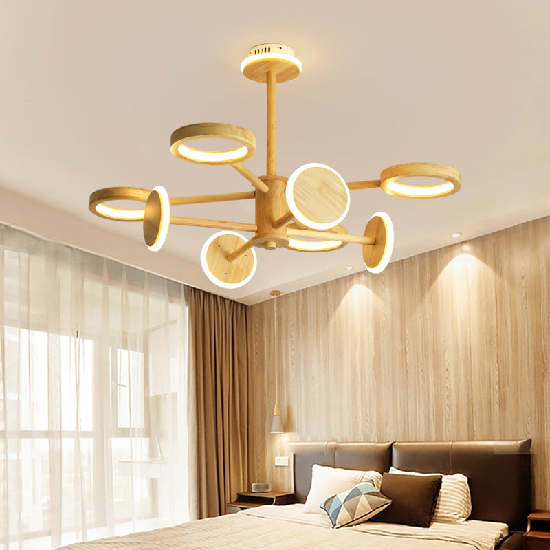 Japanese Radial Chandelier Light Wooden Living Room LED Hanging Light Fixture in Beige 9 Wood Clearhalo 'Carpenter Chandeliers' 'Ceiling Lights' 'Chandeliers' 'Industrial' 'Modern Chandeliers' 'Modern' Lighting' 2038688
