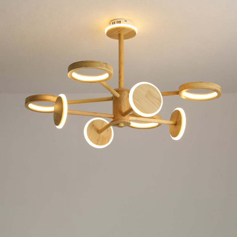 Japanese Radial Chandelier Light Wooden Living Room LED Hanging Light Fixture in Beige Clearhalo 'Carpenter Chandeliers' 'Ceiling Lights' 'Chandeliers' 'Industrial' 'Modern Chandeliers' 'Modern' Lighting' 2038689