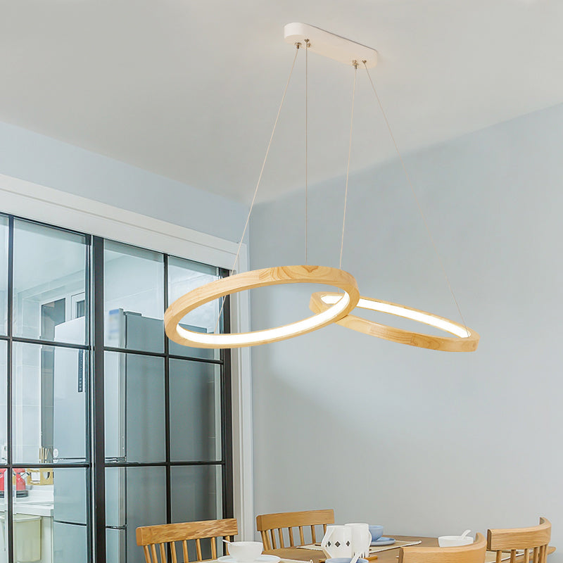 Ring Shaped Wooden Chandelier Light Modern LED Beige Hanging Ceiling Light for Dining Room Wood Clearhalo 'Carpenter Chandeliers' 'Ceiling Lights' 'Chandeliers' 'Industrial' 'Modern Chandeliers' 'Modern' Lighting' 2038706