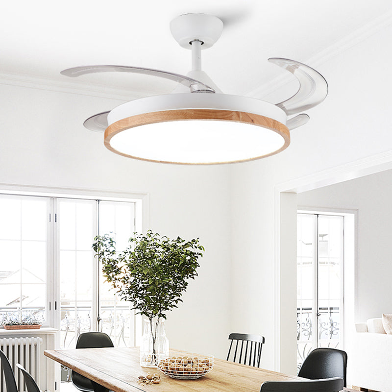3 Blades Round Ceiling Fan Lamp Nordic Acrylic Dining Room LED Semi Mount Lighting in Wood Clearhalo 'Ceiling Fans with Lights' 'Ceiling Fans' 'Modern Ceiling Fans' 'Modern' Lighting' 2038711