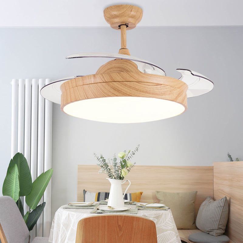 3 Blades Round Ceiling Fan Lamp Nordic Acrylic Dining Room LED Semi Mount Lighting in Wood Clearhalo 'Ceiling Fans with Lights' 'Ceiling Fans' 'Modern Ceiling Fans' 'Modern' Lighting' 2038713