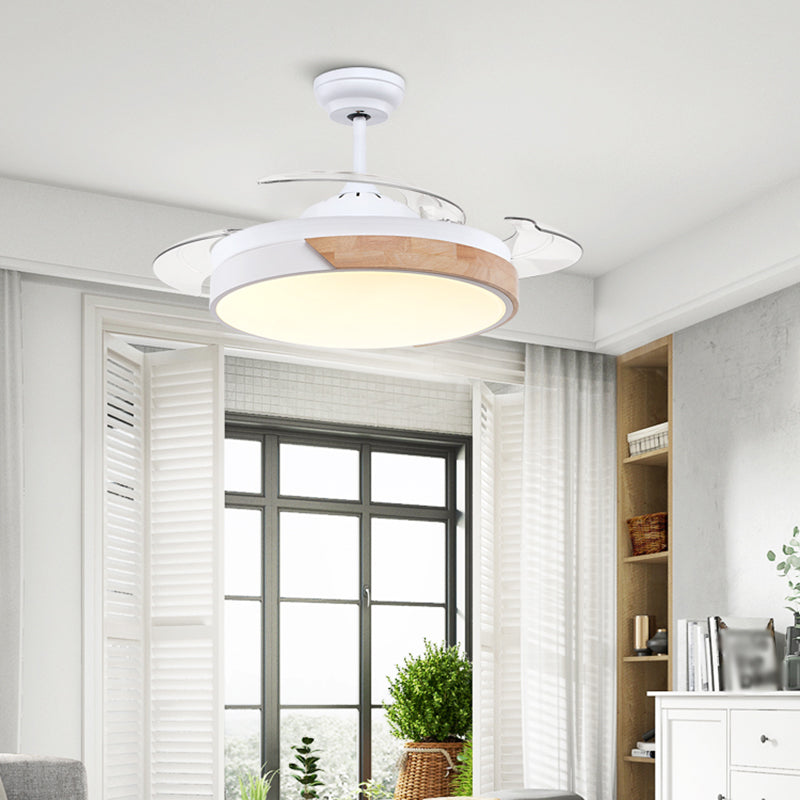3 Blades Round Ceiling Fan Lamp Nordic Acrylic Dining Room LED Semi Mount Lighting in Wood Clearhalo 'Ceiling Fans with Lights' 'Ceiling Fans' 'Modern Ceiling Fans' 'Modern' Lighting' 2038715