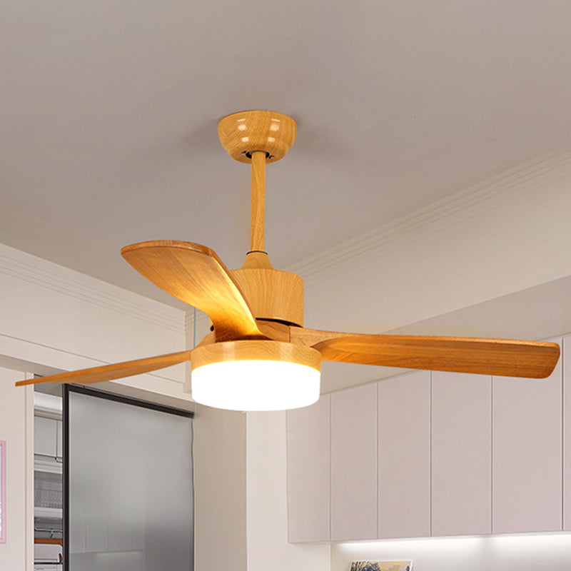 52" W Circular Dining Room Semi Flush Mount Cream Glass Simple LED 3-Blade Ceiling Fan Light Fixture in Wood Clearhalo 'Ceiling Fans with Lights' 'Ceiling Fans' 'Modern Ceiling Fans' 'Modern' Lighting' 2038719