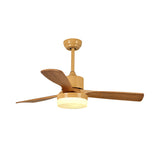 52" W Circular Dining Room Semi Flush Mount Cream Glass Simple LED 3-Blade Ceiling Fan Light Fixture in Wood Clearhalo 'Ceiling Fans with Lights' 'Ceiling Fans' 'Modern Ceiling Fans' 'Modern' Lighting' 2038721