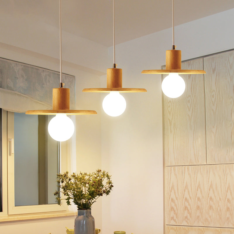 Lid Shaped Hanging Light Modern Wooden 3 Bulbs Dining Room Multi Light Chandelier Clearhalo 'Ceiling Lights' 'Modern Pendants' 'Modern' 'Pendant Lights' 'Pendants' Lighting' 2038729