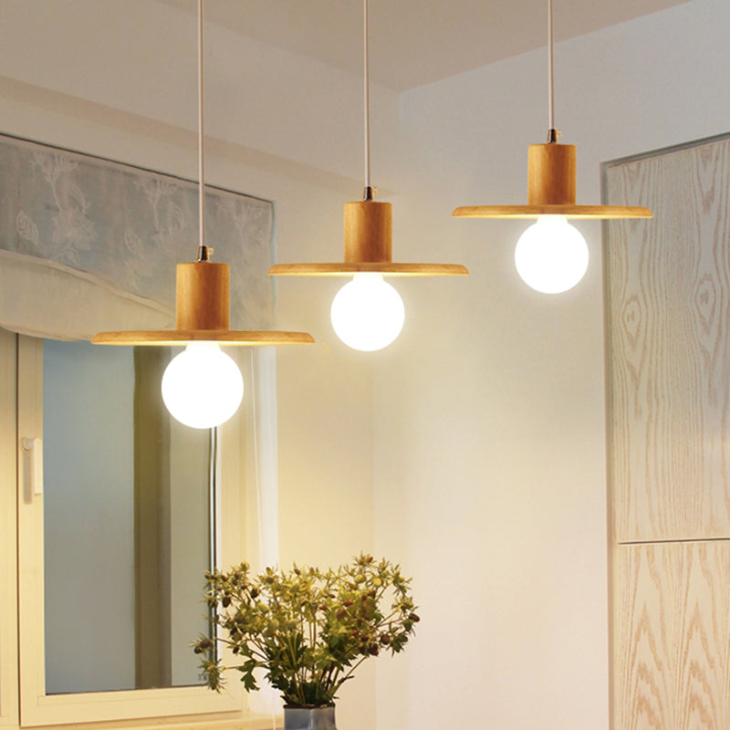 Lid Shaped Hanging Light Modern Wooden 3 Bulbs Dining Room Multi Light Chandelier Clearhalo 'Ceiling Lights' 'Modern Pendants' 'Modern' 'Pendant Lights' 'Pendants' Lighting' 2038730