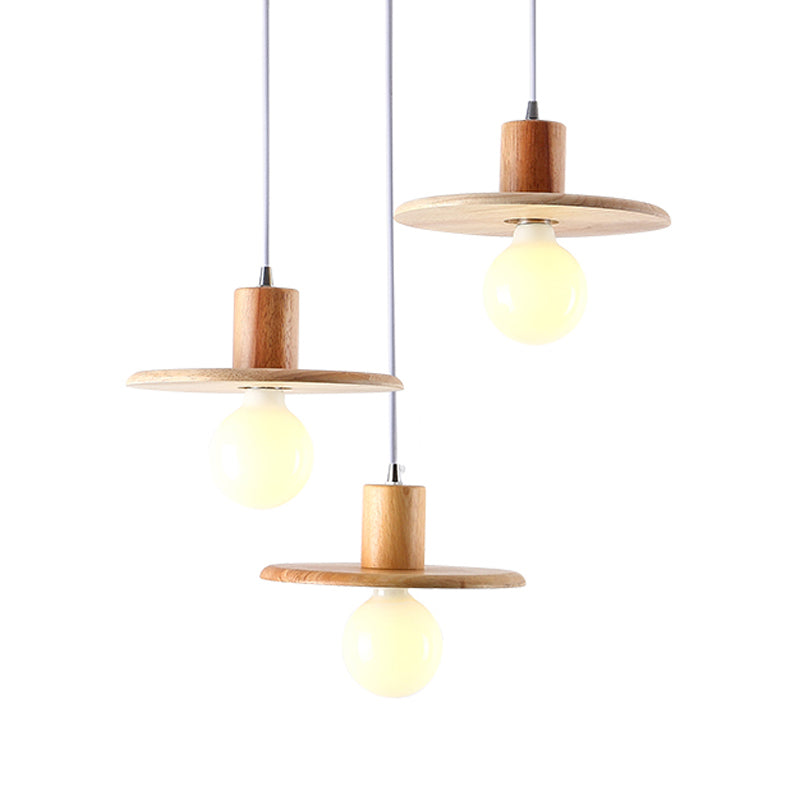Lid Shaped Hanging Light Modern Wooden 3 Bulbs Dining Room Multi Light Chandelier Clearhalo 'Ceiling Lights' 'Modern Pendants' 'Modern' 'Pendant Lights' 'Pendants' Lighting' 2038732
