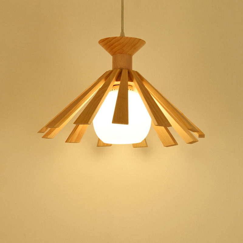 Single-Bulb Dining Room Hanging Light Contemporary Wood Pendant Ceiling Light with Ball Cream Glass Shade Clearhalo 'Carpenter Chandeliers' 'Ceiling Lights' 'Chandeliers' 'Industrial' 'Modern Chandeliers' 'Modern' Lighting' 2038739