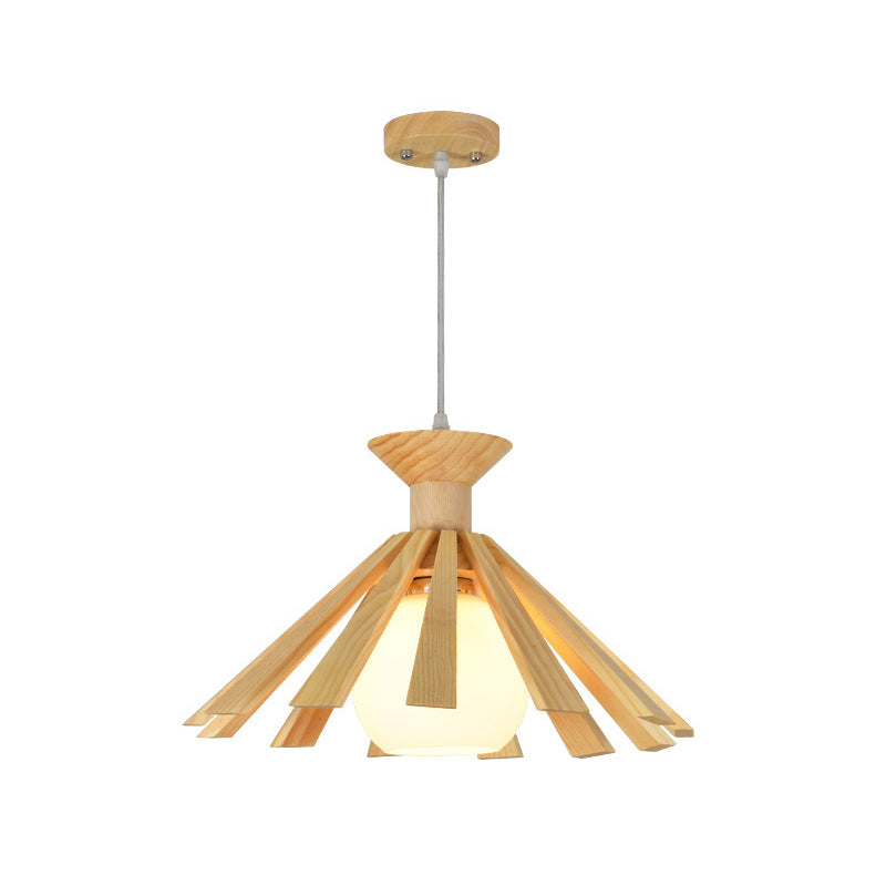 Single-Bulb Dining Room Hanging Light Contemporary Wood Pendant Ceiling Light with Ball Cream Glass Shade Clearhalo 'Carpenter Chandeliers' 'Ceiling Lights' 'Chandeliers' 'Industrial' 'Modern Chandeliers' 'Modern' Lighting' 2038740