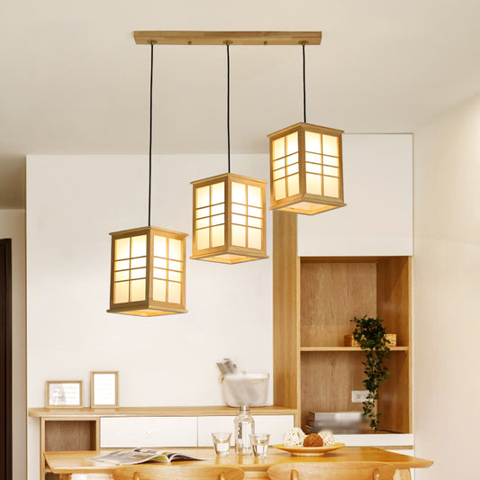 Modern Rectangle Shaped Multi-Pendant Wooden LED Dining Room Hanging Light Fixture Clearhalo 'Ceiling Lights' 'Modern Pendants' 'Modern' 'Pendant Lights' 'Pendants' Lighting' 2038755