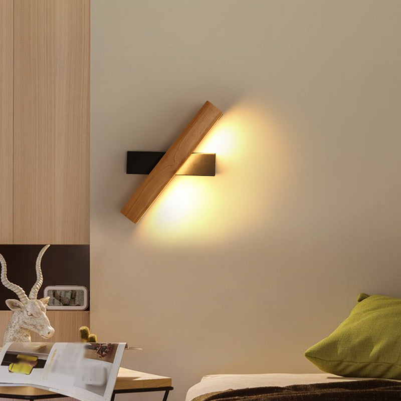 Linear Reading Wall Light Modern Wooden Rotatable LED Bedroom Sconce Lighting Fixture Matte Black Large Clearhalo 'Modern wall lights' 'Modern' 'Wall Lamps & Sconces' 'Wall Lights' Lighting' 2038770