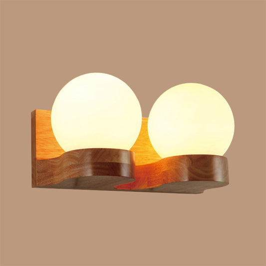 Modern Sphere Shade Sconce Light Fixture Cream Glass LED Living Room Wall Lighting in Wood 2.0 Wood Clearhalo 'Modern wall lights' 'Modern' 'Wall Lamps & Sconces' 'Wall Lights' Lighting' 2038782