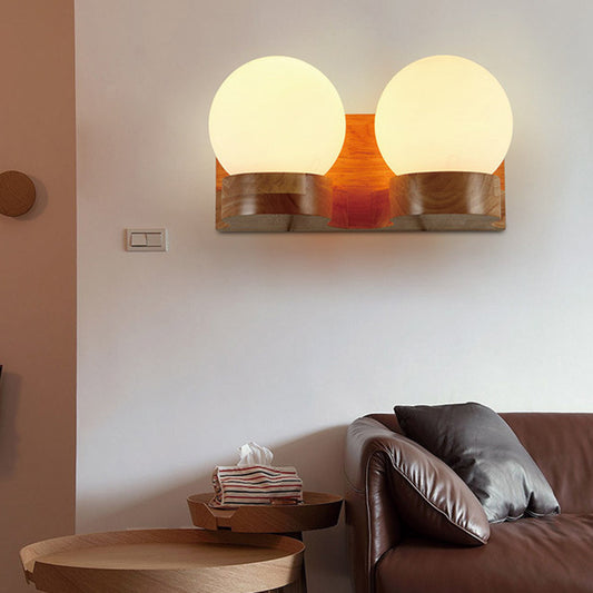 Modern Sphere Shade Sconce Light Fixture Cream Glass LED Living Room Wall Lighting in Wood Clearhalo 'Modern wall lights' 'Modern' 'Wall Lamps & Sconces' 'Wall Lights' Lighting' 2038784