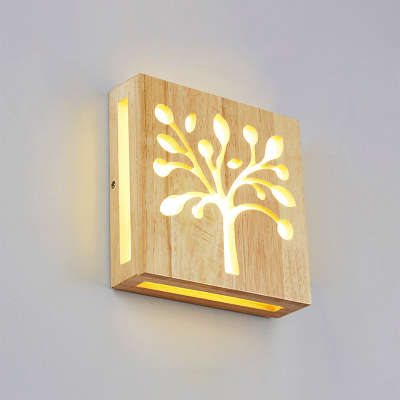 Square Cutout Living Room Sconce Fixture Wooden LED Contemporary Wall Mounted Light Clearhalo 'Modern wall lights' 'Modern' 'Wall Lamps & Sconces' 'Wall Lights' Lighting' 2038793