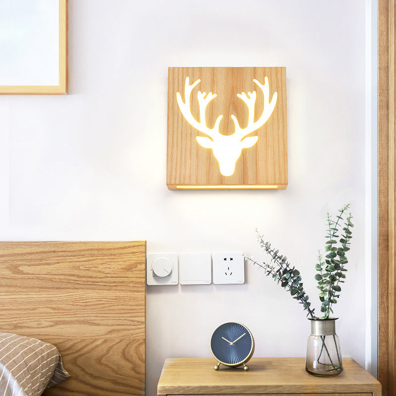Square Cutout Living Room Sconce Fixture Wooden LED Contemporary Wall Mounted Light Wood Antler Clearhalo 'Modern wall lights' 'Modern' 'Wall Lamps & Sconces' 'Wall Lights' Lighting' 2038796