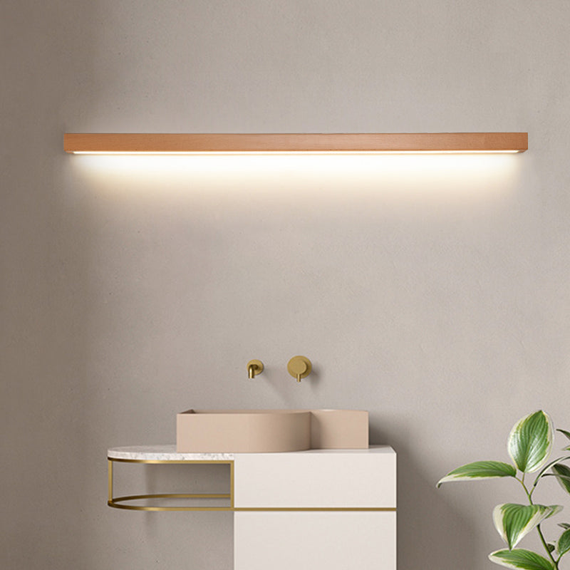 Contemporary Linear Shaped Wall Light Wooden Living Room LED Wall Sconce Lighting Fixture in Beige Clearhalo 'Modern wall lights' 'Modern' 'Wall Lamps & Sconces' 'Wall Lights' Lighting' 2038805
