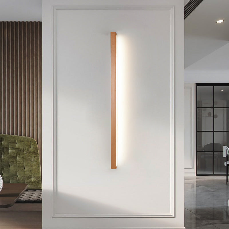 Contemporary Linear Shaped Wall Light Wooden Living Room LED Wall Sconce Lighting Fixture in Beige Clearhalo 'Modern wall lights' 'Modern' 'Wall Lamps & Sconces' 'Wall Lights' Lighting' 2038807