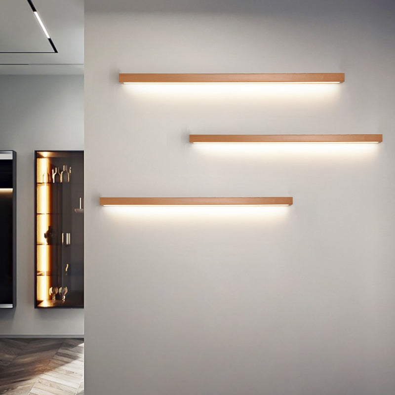 Contemporary Linear Shaped Wall Light Wooden Living Room LED Wall Sconce Lighting Fixture in Beige Clearhalo 'Modern wall lights' 'Modern' 'Wall Lamps & Sconces' 'Wall Lights' Lighting' 2038808