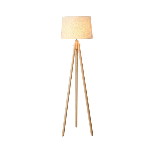 Tripod Standing Light Modern Wooden LED Bedside Floor Lamp with Drum Fabric Shade Clearhalo 'Floor Lamps' 'Lamps' Lighting' 2038829