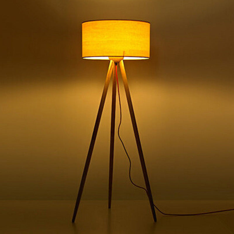 Tripod Bedroom Standing Lamp Wooden Simple LED Floor Light with Cylinder Shade, Beige Clearhalo 'Floor Lamps' 'Lamps' Lighting' 2038833